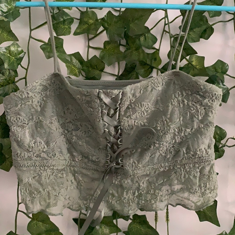 Lace green tank with ribbon